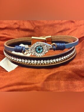 Evil Eye Multistrand Bracelet in Blue and Brown
